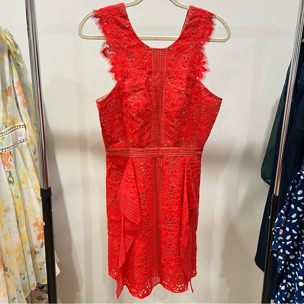 BCBGMaxAzria Red Floral Lace Mini Dress